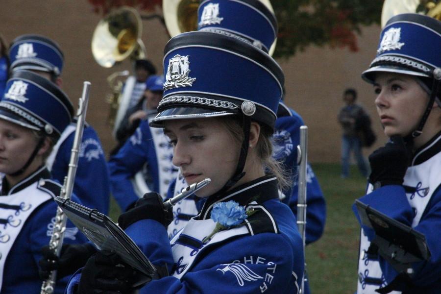 Senior Rachel Butala plays the flute in the Falcon Marching Band.