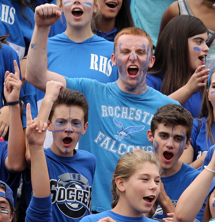 RHS students showing their school spirit with a blue out at the Rochester vs Royal Oak football game. Friday, Sept. 18, 2015. (For MIPrepZone / LARRY McKEE)