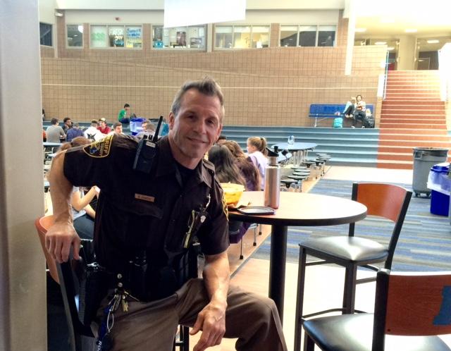 Deputy Curtis poses while on duty in the lunchroom. 