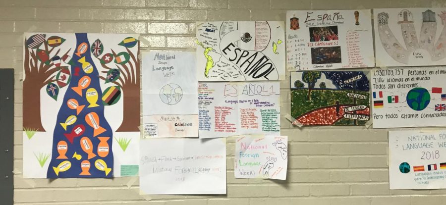 Students created posters to display in the hallways in honor of Foreign Language Week. Photo by Zoya Ahmed. 