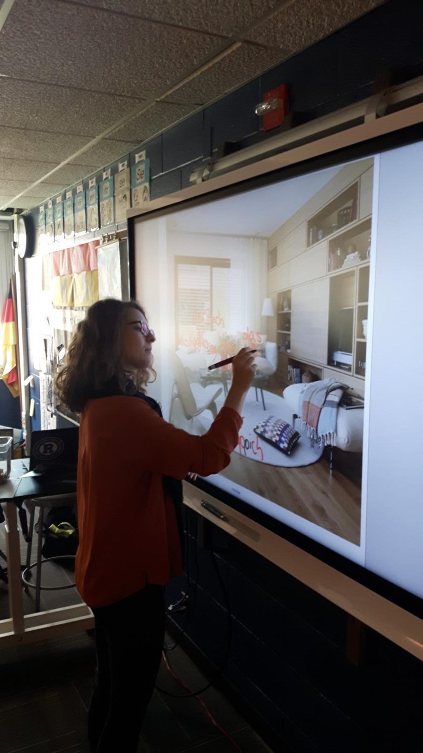 German Amity Scholar Amelie Groß labels items in German using the Smart Board.
Photo Credits by: Brady Crites