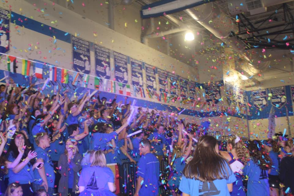 The senior section at last year’s homecoming pep assembly gets fired up as they soak up every last second of RHS homecoming. Photo courtesy of Hope Laurencelle.