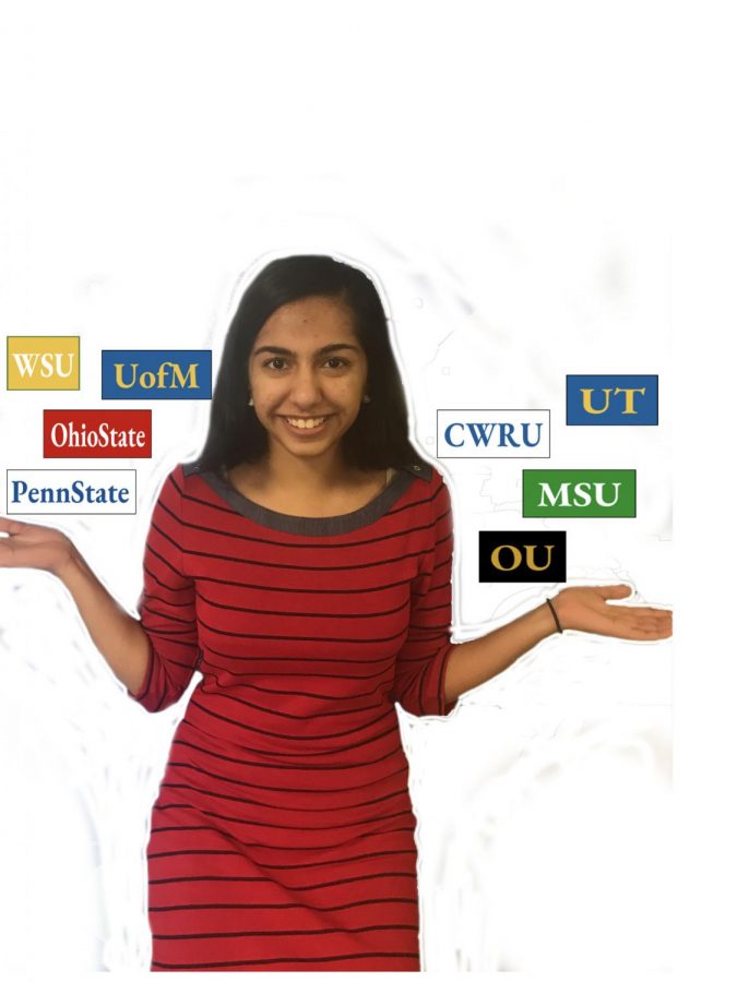 Shukla weighing her options for college. Photo taken by Mariam Hanna.