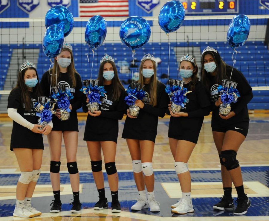 Pictured above are seniors on the RHS varsity volleyball team (from lefty to right: Riley Barber, Molly Rodgers, Megan Lorenzo, Hannah Crist, Nicole Miller, Ananya Rangarajan)